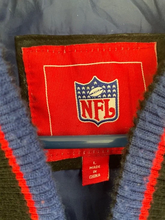 New York Giants Mens NFL Black & Blue Suede Varsity Jacket Large