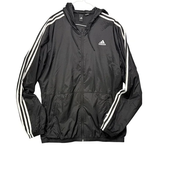 Adidas3-Stripe‎ Hooded Full Zip Windbreaker Gorpcore Streetwear Monochrome Y2K