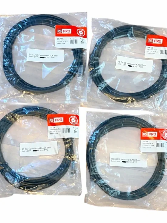 4-Pack RS Pro 557-036 Black Patch Cord Cat 5e NWT