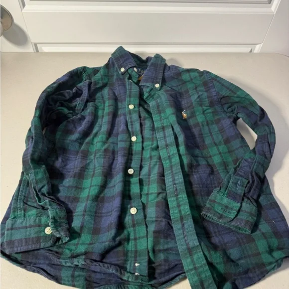 Polo by Ralph Lauren Green and Navy Plaid Shirt Size 7