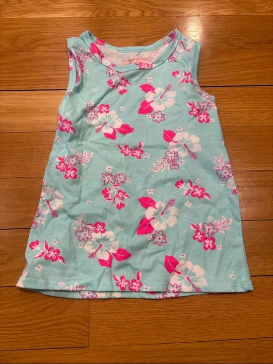 Cat & Jack Aqua Floral Tank Top with Pink and White Flowers
