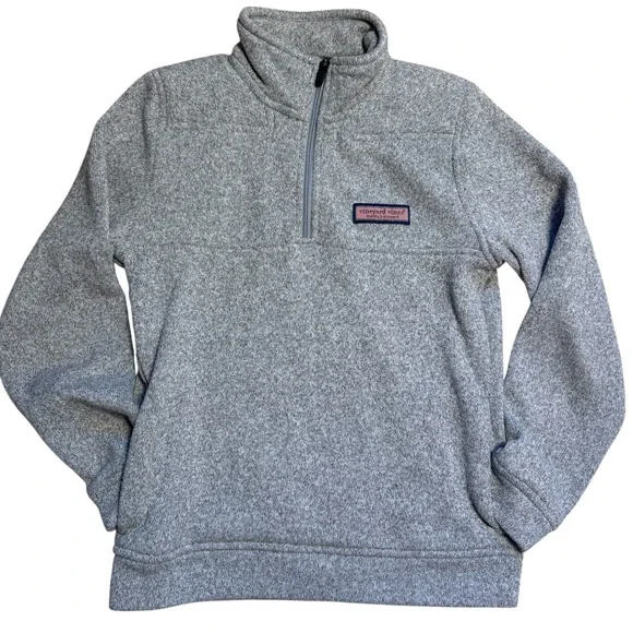 Vineyard Vines Boys Gray Sweater‎ Fleece Quarter Zip Pullover Size Medium