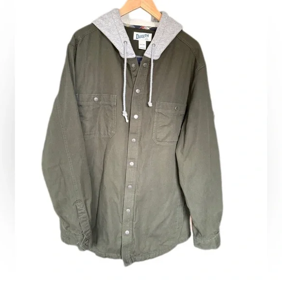 Duluth Trading Co Hooded Flannel Lined Shirt Jacket 2XL Tall New