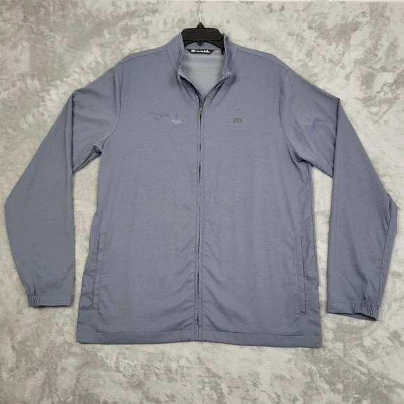 Travis Mathew Mens Jacket Size Large Blue-Gray Full Zip Golf Windbreaker Logo