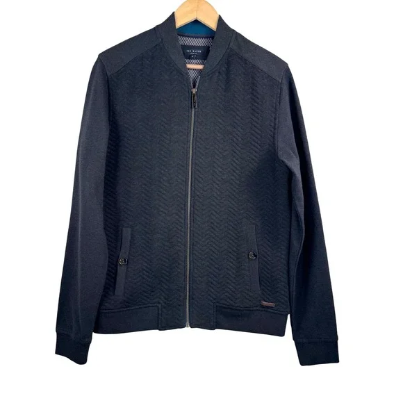 Ted Baker London Deeaz Quilted Herringbone Knit Baseball Jacket charcoal sz M(3)