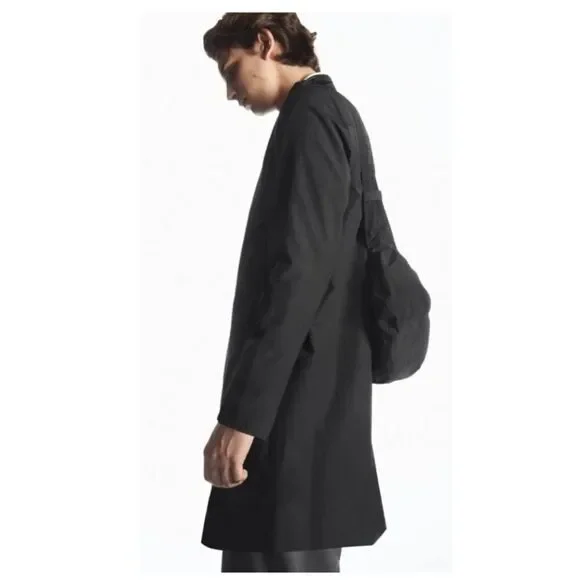 COS Men's Black Collared Lightweight Long Jacket Size 38
