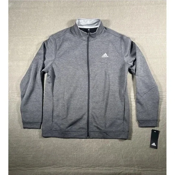 Adidas Elevated Mens Jacket Medium FULL Zip Golf Long Sleeve‎ Charcoal Black