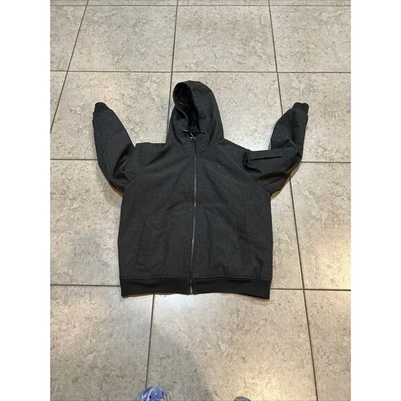 Tommy Hilfiger Mens XL Softshell Hooded Jacket Charcoal Gray Quilted Lining