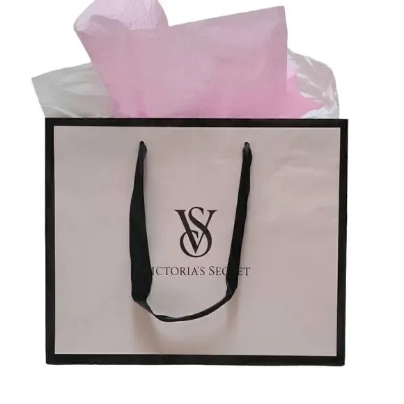💗 VICTORIA'S SECRET Empty Paper Pink Shopping Gift Bag Cloth Handles w/Tissues