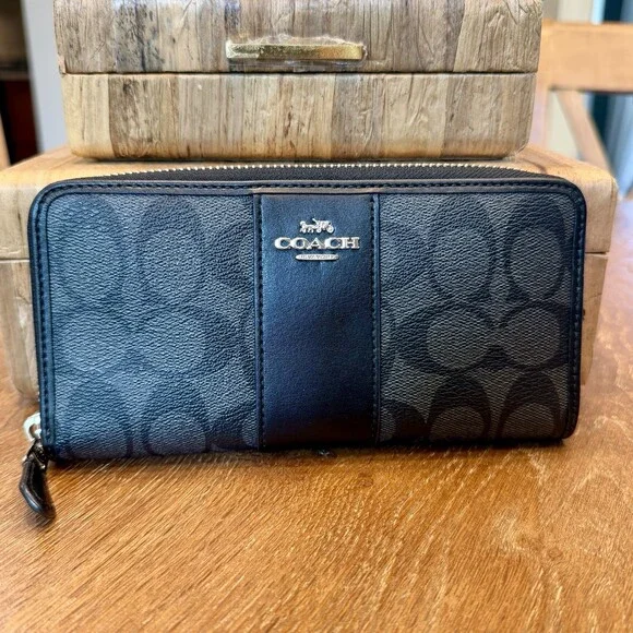 Coach Zip Around Charcoal Wallet