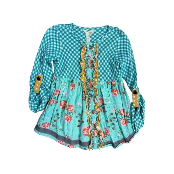 Matilda Jane Joanna Gaines Pecan Pie  Tunic Top Gingham Floral Girls‎ Size 6