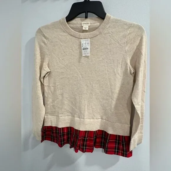 Crewcuts Beige Sweater with Red Plaid Hem