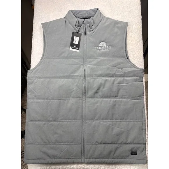 Travis Mathew Cold Bay Vest Quilted Men XL Shade Gray NWT Farmers Insurance Logo