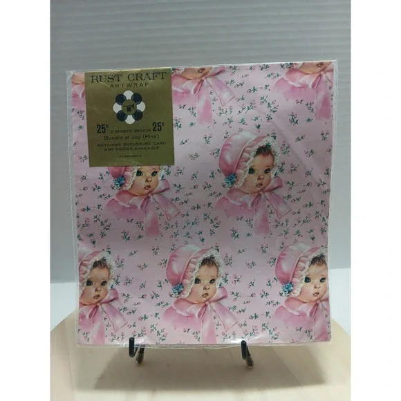 Rust Craft gift wrapping paper featuring a pink 