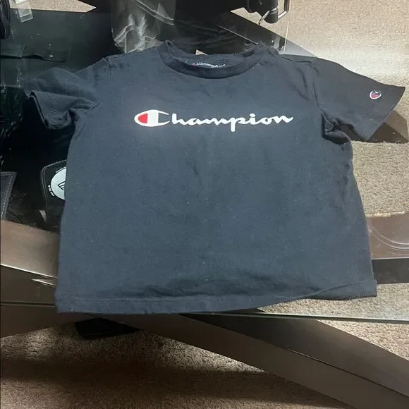 Champion Kids Black Tee with White and Red Logo