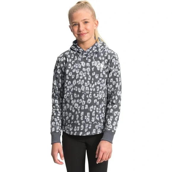 The North Face Girls M 10 12 Camp Fleece Pullover Hoodie Sweatshirt Grey Leopard