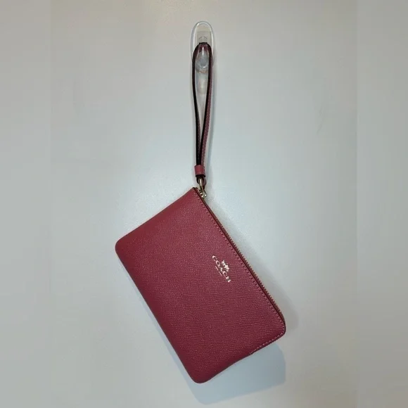 Coach Large Corner Zip Wristlet Red Pink NWT