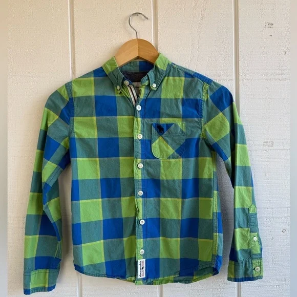 Abercrombie Kids Boys Blue and Green Checkered Button Up Shirt Size 9/10 Y2K