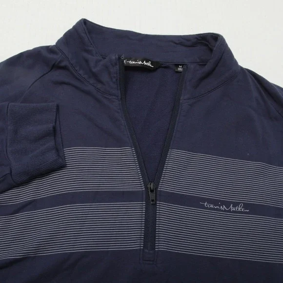 TravisMathew Pullover Mens M Blue Quarter Zip Golf Shirt Lightweight Striped