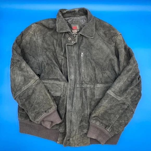 Hawk Creek Suede Bomber Jacket Mens XL Black  Zip Pockets‎ Collar Snap