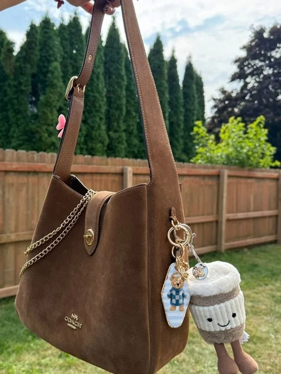 Coach Hadley Suede Shoulder Bag with Gold Hardware