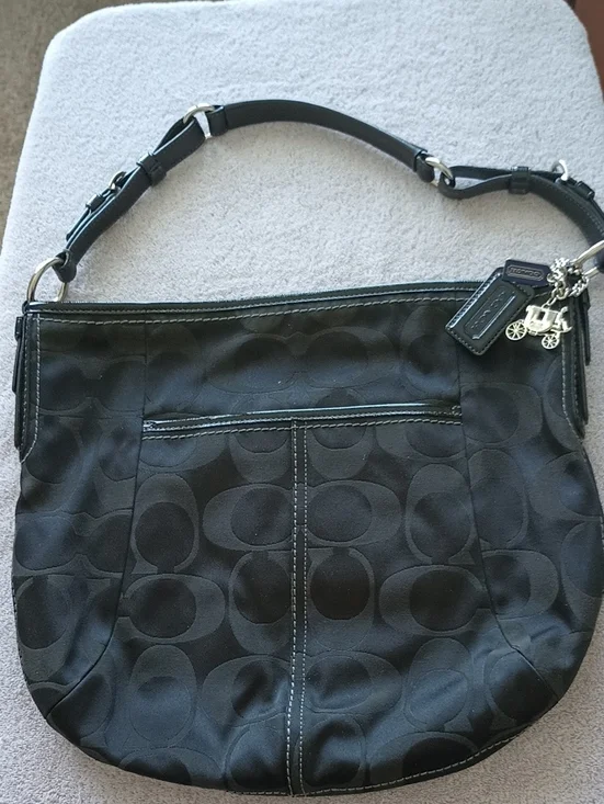 Coach Black Signature Shoulder Bag with Charm
