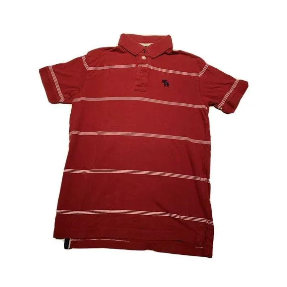 Boy's Abercrombie Kids Short‎ Sleeve Polo Red White Stripes M