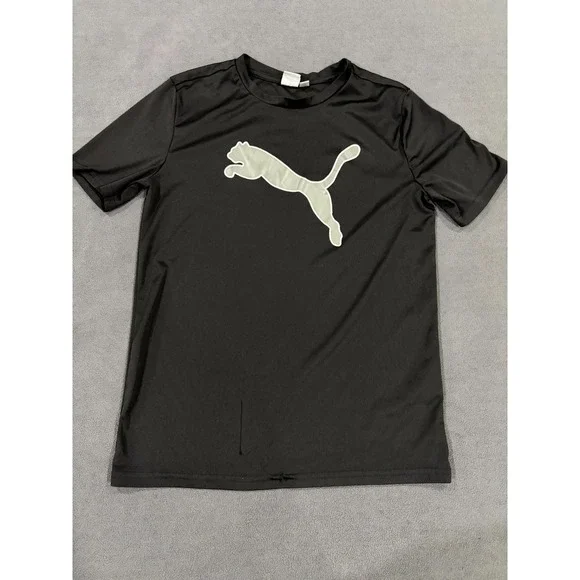 Puma Essentials T Shirt Boys L (14-16) Black Graphic Print Crew Neck Casual