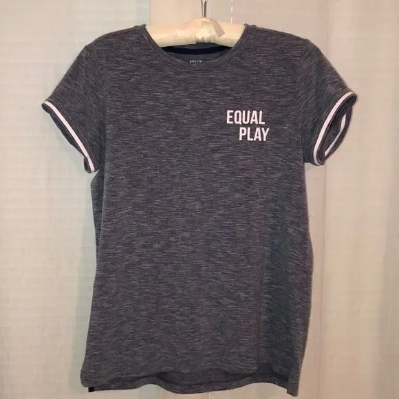 Athleta GIRL 16/XXL Heather Blue Blush Pink Cuffed Short Sleeve High Low Tee