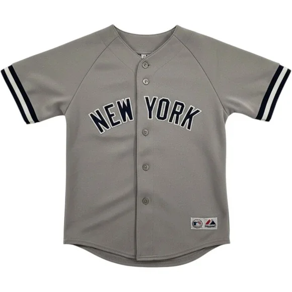 Vintage Majestic New York Baseball Jersey Youth M Polyester Grey Stitched MLB
