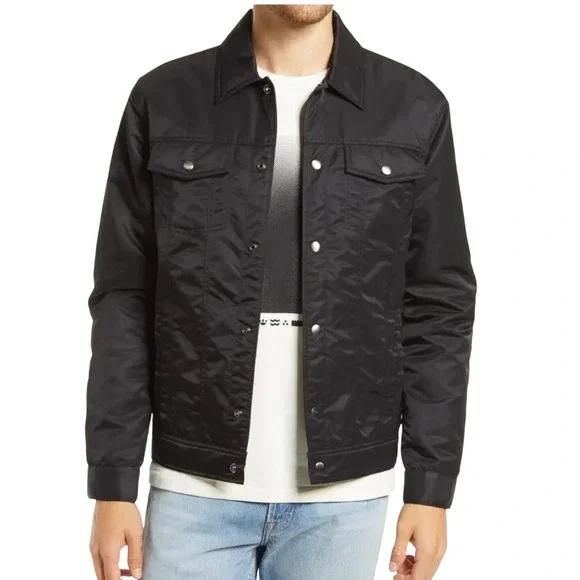 Frame Black Nylon Quilted Liner‎ Men's Trucker Jacket Car Coat Small