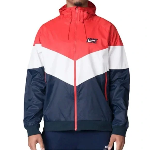 VTG NIKE Sportswear‎ Windrunner Jacket Men Large Red White Blue Hood AJ1396-657