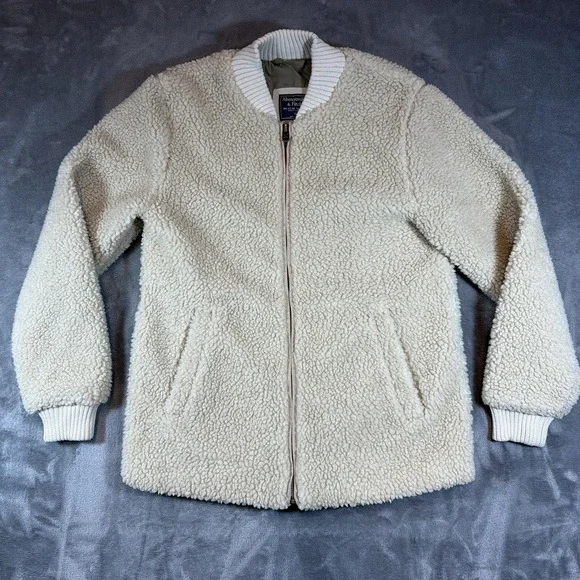 Abercrombie & Fitch Jacket Mens‎ XS Cream Sherpa Deep Pile Fleece Bomber Teddy