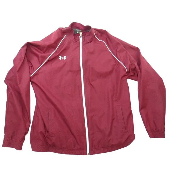 Under Armour Mens XL Maroon Full Zip Track Jacket Mesh‎ Lined Burgundy Mock Neck