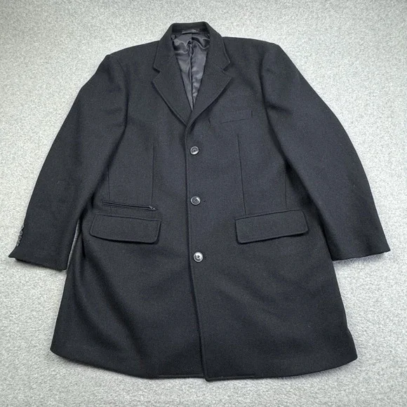 Calvin Klein Wool Blend‎ Overcoat Mens 48R Herringbone Long Coat Preppy Business