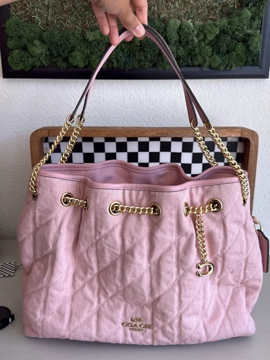 Coach Pink Denim Evelyn Chain-Handle Shoulder Bag - Coach