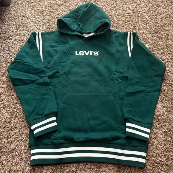 Levi's Teal Green Hoodie with White Stripe Details