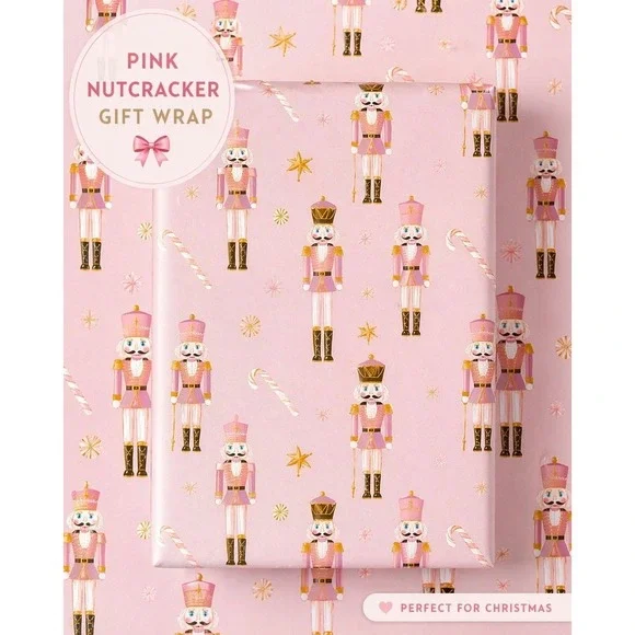 Pink Nutcracker Christmas Wrapping Paper Holiday‎ Gift Wrap Cute Pink Xmas Paper