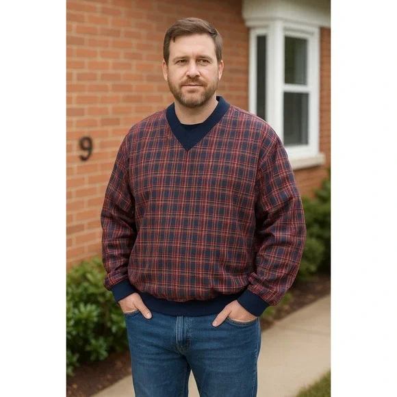 Vintage Bruce Clark  Pullover Plaid‎ Windbreaker Jacket Men's Size L Scotland