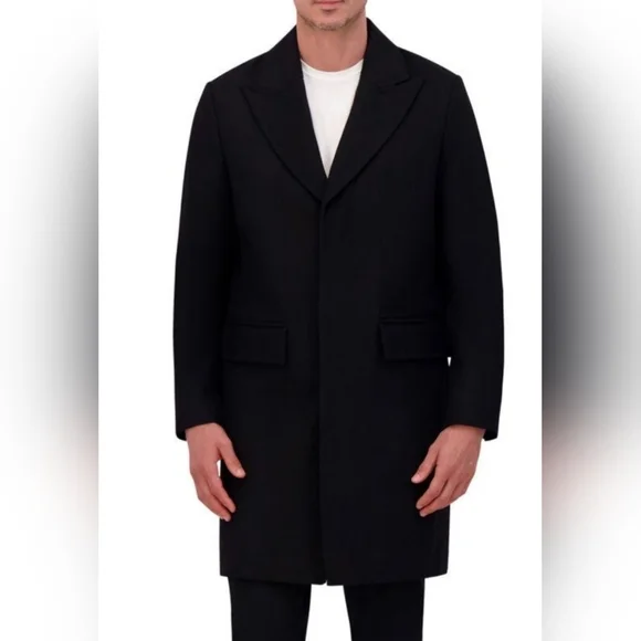 Kenneth Cole Soid Black Wool Blend Topcoat Mens Size XL