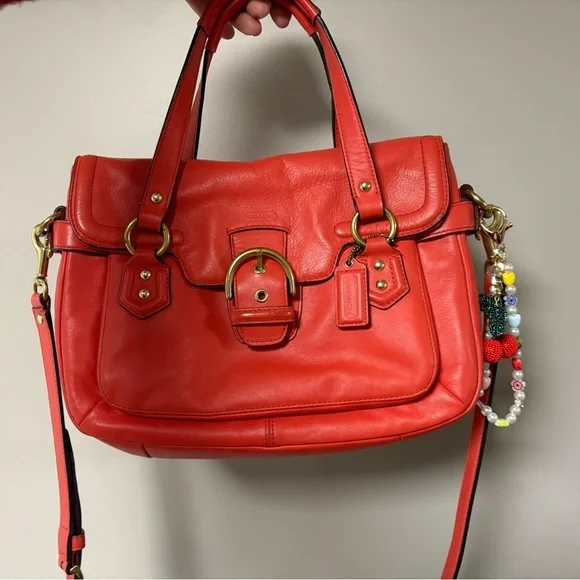 Coach SoHo Leather Satchel Coral red with Gold Accents