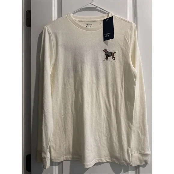Crown & Ivy Kids Size L Long Sleeve T-shirt DOG WITH SWEATER‎ NWT LARGE
