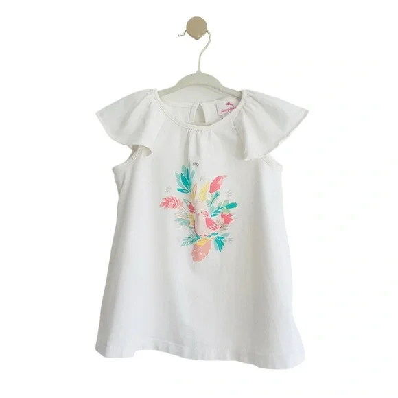 Tommy Bahama White Floral Tropical Bird Flutter Sleeve Top | Girls 24 Months