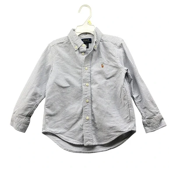 Polo Ralph Lauren Boys 4T Long Sleeve Oxford Shirt Blue White Stripe Button Down