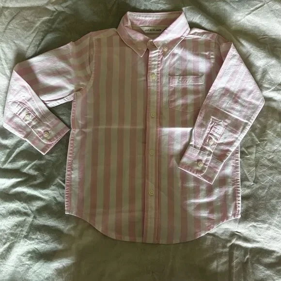 Janie and Jack Pink and White Striped Button Down Shirt