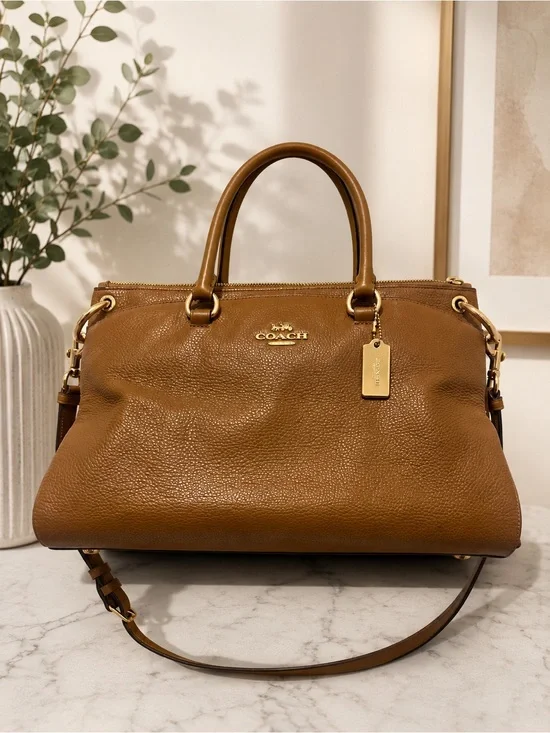 Coach Pebbled Leather Satchel in Saddle/Tan with Gold Hardware