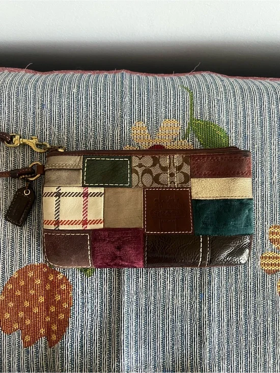 Coach Patchwork Wristlet in Burgundy, Teal, Green, Cream & Brown