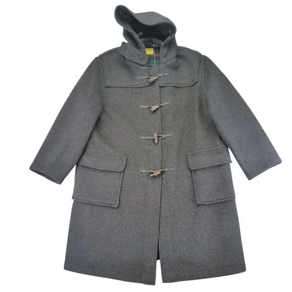 Monty Coat Men's Wool Blend Plaid‎ Lined Duffle Coat Size 48 Made in England