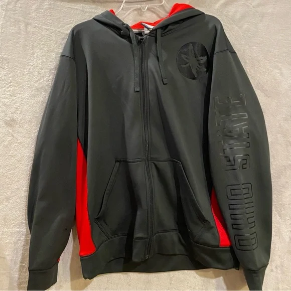 Ohio State Jacket Men’s Large Gray Full Zip Hooded Fleece Lined Nike ThermaFit