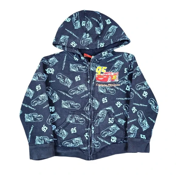 Vintage Disney Pixar Cars Hoodie Size 3T Lightning McQueen‎ All Over Print Blue
